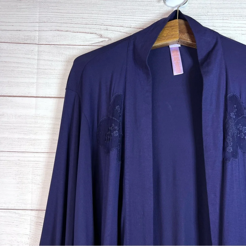 Savage X Fenty Robe A Peek Behind The Lace Short Wide Sleeve Navy Blue Size M/L